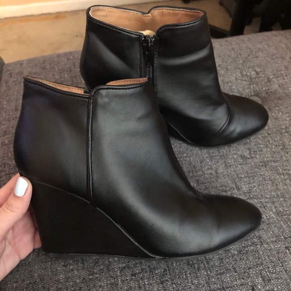 Shoes - Black Wedge Booties
